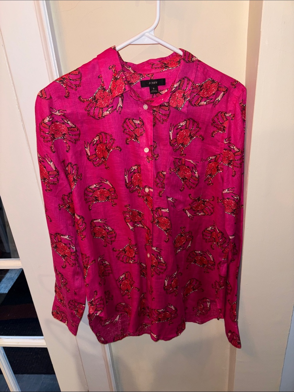 J. Crew Women’s Hot Pink Button-Down with Red Crab Print
